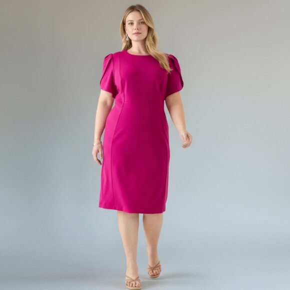 NWT Calvin Klein Plus Size Crew Scuba Sheath Dress In Color: BOYSENBERRY - Picture 1 of 8
